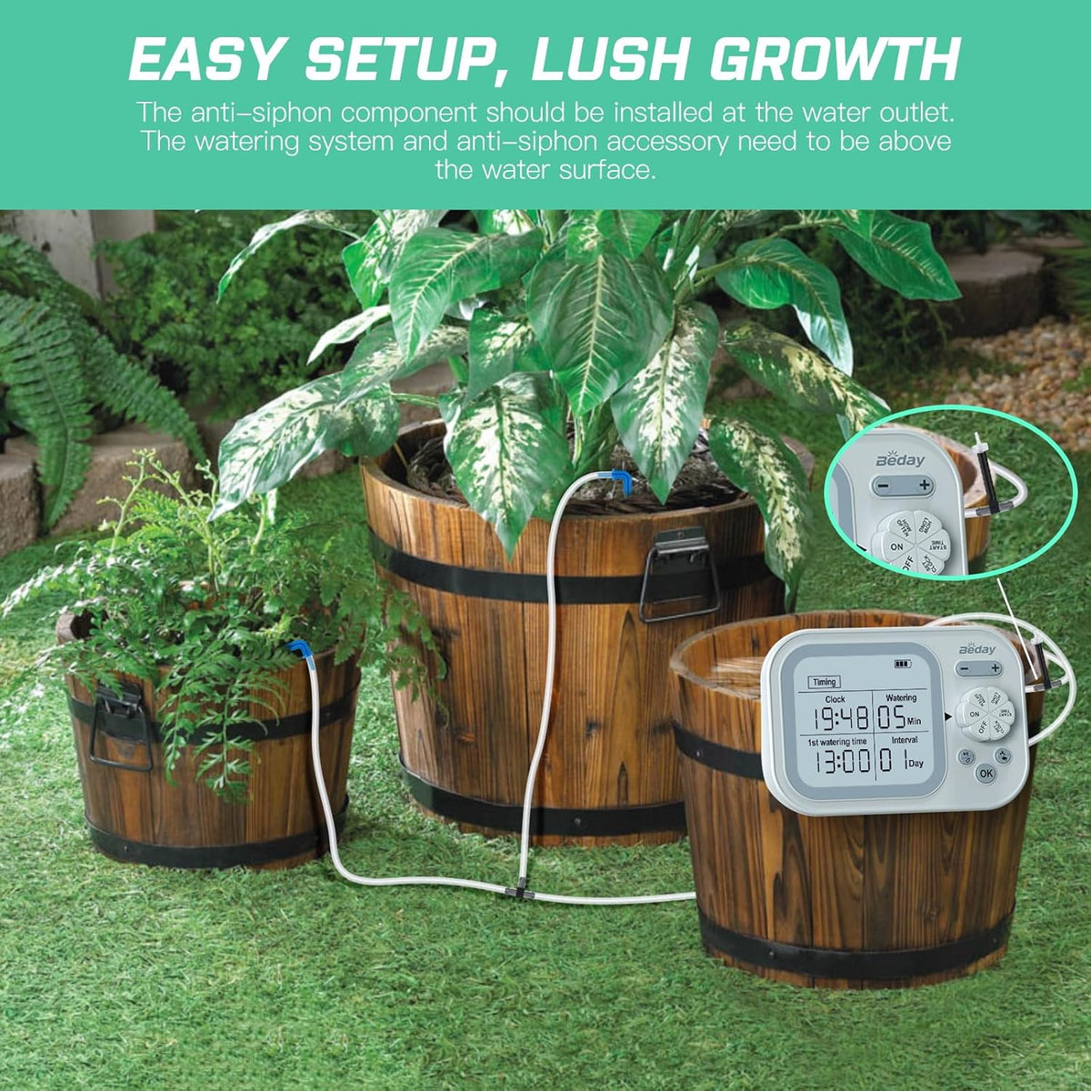 Solar Drip Irrigation System, 490 Timer Modes, 50FT Automatic Plant Watering Kit for 15 Potted Plants, IP67 Waterproof Auto Solar Irrigation Indoor and Outdoor Use for Garden,Balcony, Patio