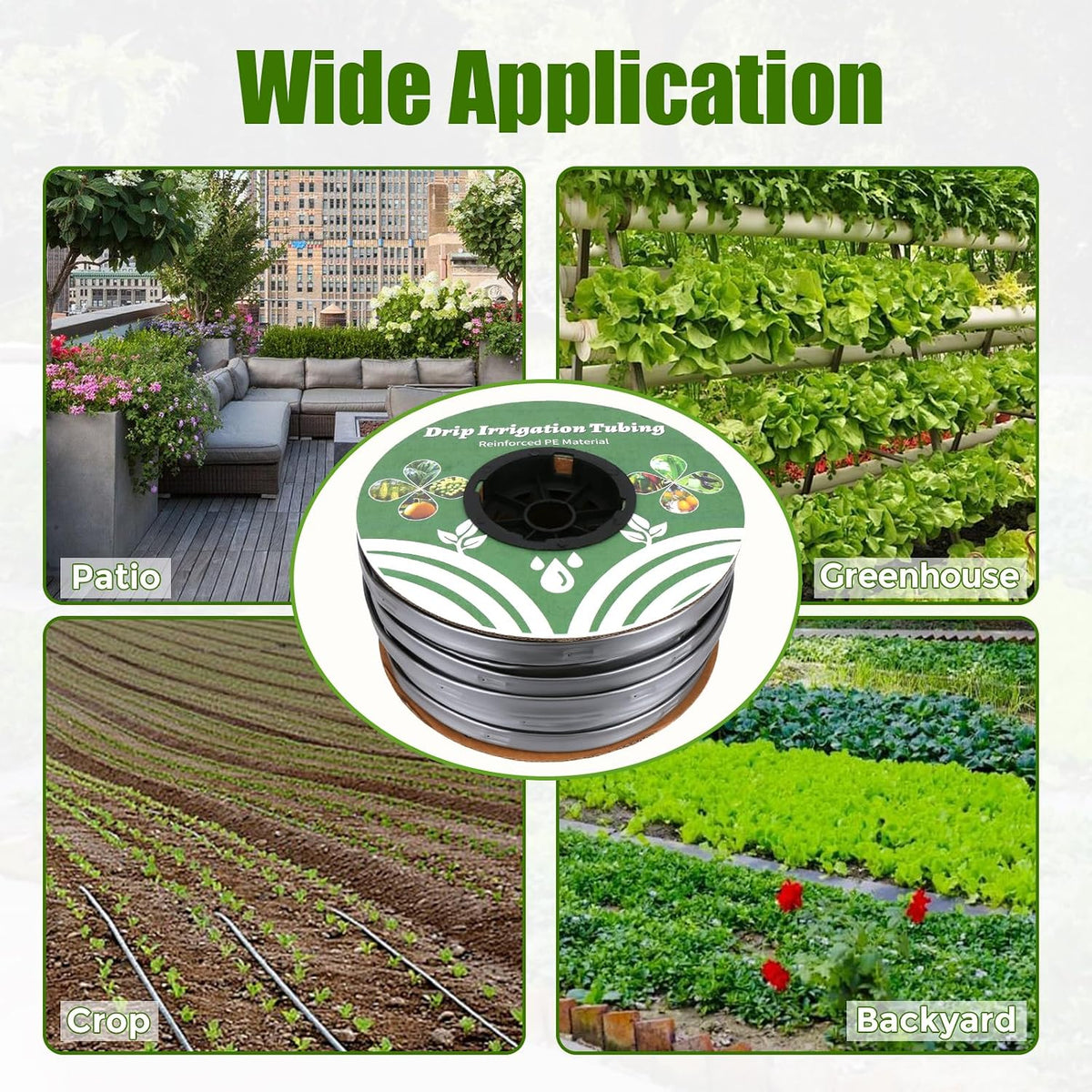 500FT 5/8" Drip Tape Irrigation Kit, 16 Mil Heavy Duty with 6" Emitter Spacing, Silver Reflective Drip Tape Helps Prevent Pecking & Biting Damage, Heat-Safe for Seedlings, Reinforced PE Material