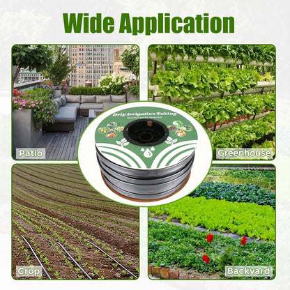 500FT 5/8" Drip Tape Irrigation Kit, 16 Mil Heavy Duty with 6" Emitter Spacing, Silver Reflective Drip Tape Helps Prevent Pecking & Biting Damage, Heat-Safe for Seedlings, Reinforced PE Material
