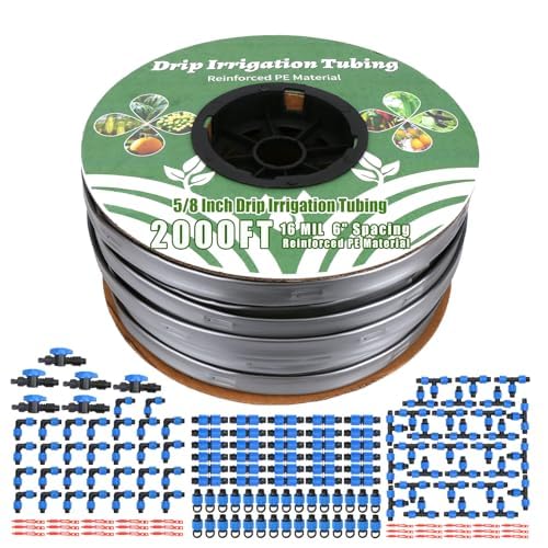 500FT 5/8" Drip Tape Irrigation Kit, 16 Mil Heavy Duty with 6" Emitter Spacing, Silver Reflective Drip Tape Helps Prevent Pecking & Biting Damage, Heat-Safe for Seedlings, Reinforced PE Material