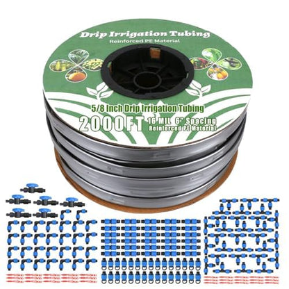 500FT 5/8" Drip Tape Irrigation Kit, 16 Mil Heavy Duty with 6" Emitter Spacing, Silver Reflective Drip Tape Helps Prevent Pecking & Biting Damage, Heat-Safe for Seedlings, Reinforced PE Material