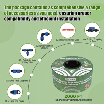 500FT 5/8" Drip Tape Irrigation Kit, 16 Mil Heavy Duty with 6" Emitter Spacing, Silver Reflective Drip Tape Helps Prevent Pecking & Biting Damage, Heat-Safe for Seedlings, Reinforced PE Material