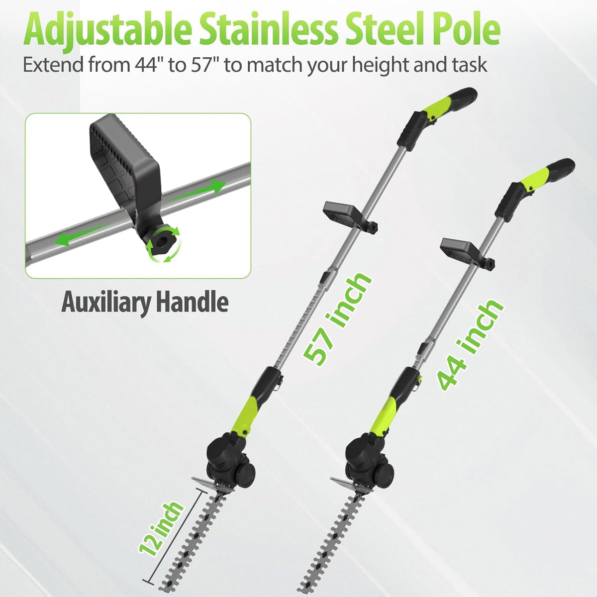 3-in-1 Cordless Hedge Trimmer: 13ft Reach with Extension Pole 2 Batteries Aux Handle Wheel-Assisted for for Garden Lawn – Lightweight Grass Shear and Pruner Set for Women Seniors and Garden Care