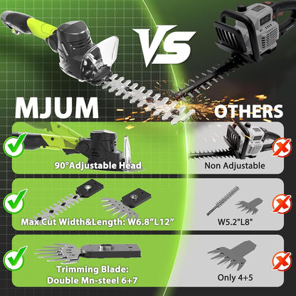 3-in-1 Cordless Hedge Trimmer: 13ft Reach with Extension Pole 2 Batteries Aux Handle Wheel-Assisted for for Garden Lawn – Lightweight Grass Shear and Pruner Set for Women Seniors and Garden Care