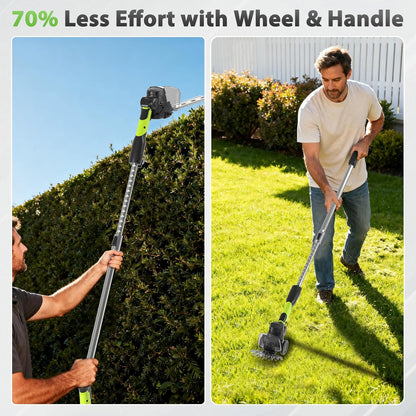 3-in-1 Cordless Hedge Trimmer: 13ft Reach with Extension Pole 2 Batteries Aux Handle Wheel-Assisted for for Garden Lawn – Lightweight Grass Shear and Pruner Set for Women Seniors and Garden Care