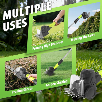 3-in-1 Cordless Hedge Trimmer: 13ft Reach with Extension Pole 2 Batteries Aux Handle Wheel-Assisted for for Garden Lawn – Lightweight Grass Shear and Pruner Set for Women Seniors and Garden Care