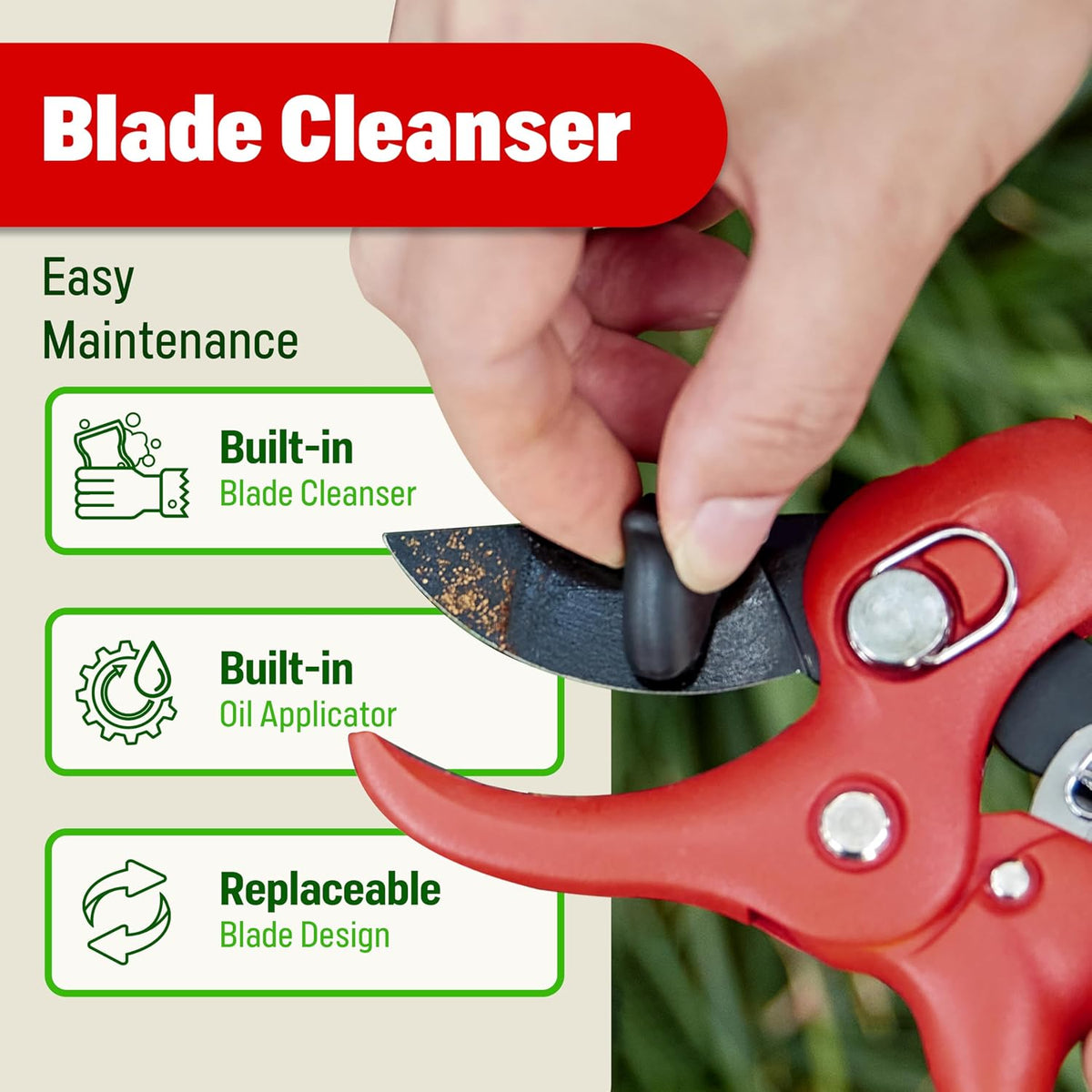 Ratchet Pruning Shears, Garden Shears with 3X Cutting Power. Effort-Saving Heavy-Duty Anvil Pruners. Replaceable Blade Cutting Blade Design. Ideal Secateurs for Precise Trimming, Model DGR-01