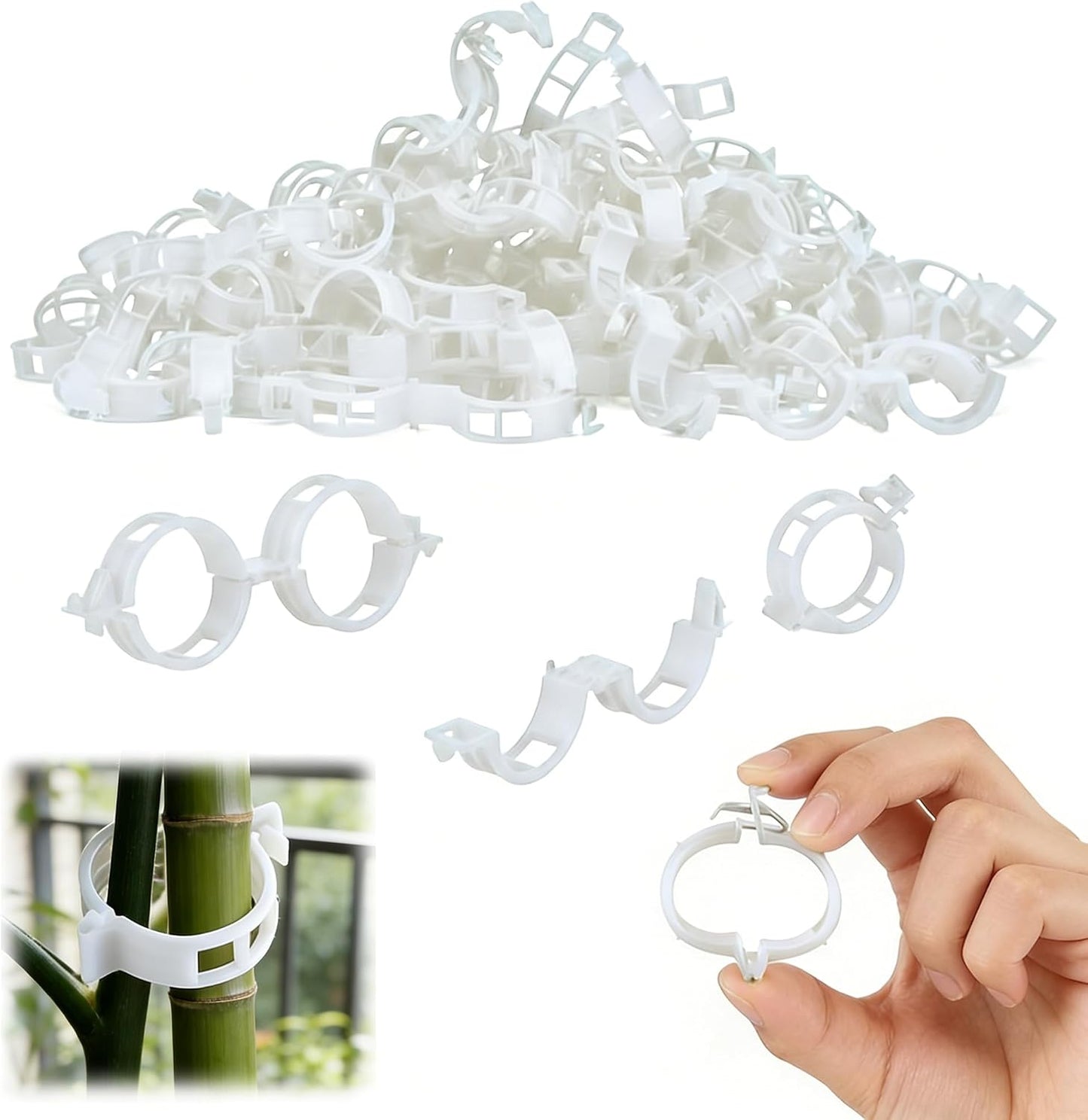 Plant Support Clips, 2026 New Garden Secured Plastic Plant Clips for Climbing Plants, Plastic Trellis Clips Tomato Grape Vine Vegetables Plant Fixing (100, White)