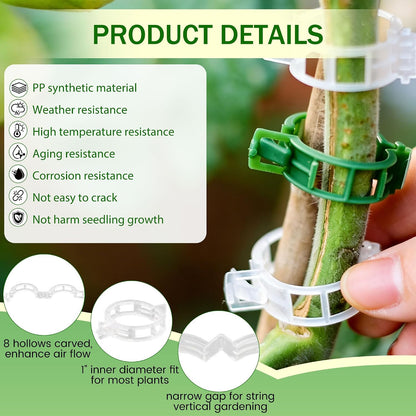 Plant Support Clips, 2026 New Garden Secured Plastic Plant Clips for Climbing Plants, Plastic Trellis Clips Tomato Grape Vine Vegetables Plant Fixing (100, White)