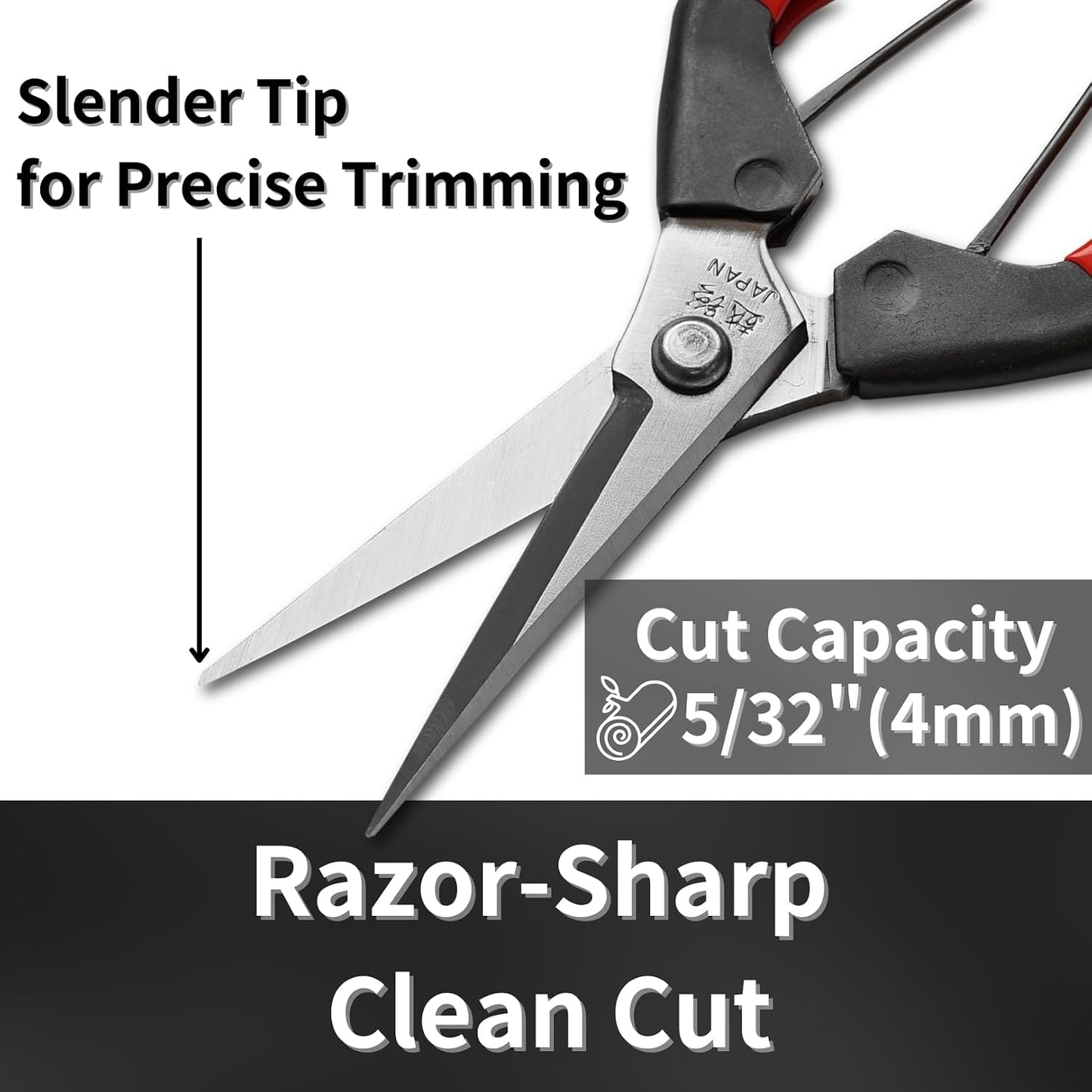 Japanese Garden Shears 7.2" for Plants - Trimming Scissors Precision Pruning Shears with Pointed Tips - Sharp Japanese Stainless Steel Blade & Spring Loaded Handle - Made in Japan