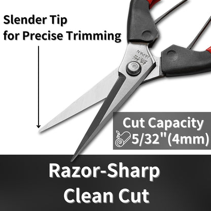 Japanese Garden Shears 7.2" for Plants - Trimming Scissors Precision Pruning Shears with Pointed Tips - Sharp Japanese Stainless Steel Blade & Spring Loaded Handle - Made in Japan