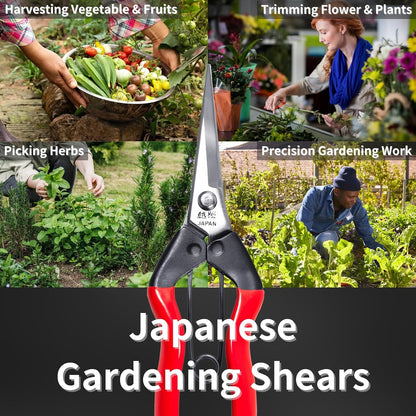 Japanese Garden Shears 7.2" for Plants - Trimming Scissors Precision Pruning Shears with Pointed Tips - Sharp Japanese Stainless Steel Blade & Spring Loaded Handle - Made in Japan