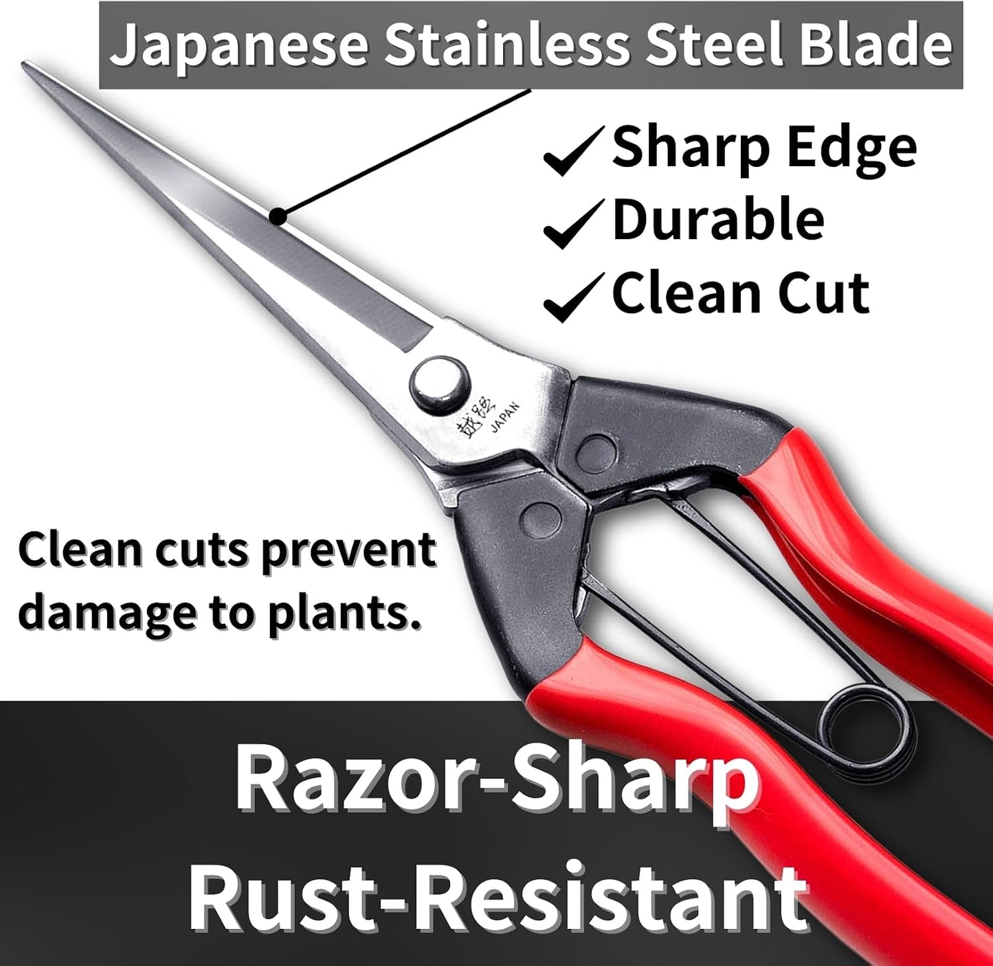 Japanese Garden Shears 7.2" for Plants - Trimming Scissors Precision Pruning Shears with Pointed Tips - Sharp Japanese Stainless Steel Blade & Spring Loaded Handle - Made in Japan