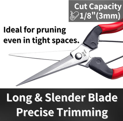 Japanese Garden Shears 7.2" for Plants - Trimming Scissors Precision Pruning Shears with Pointed Tips - Sharp Japanese Stainless Steel Blade & Spring Loaded Handle - Made in Japan