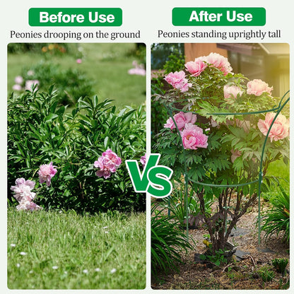 4 Pack Peony Cages and Supports Cages 13" D x 22.8" H Sturdy Metal Support Frame for Peonies & Roses Natural Bouquet Shape Garden Stakes for Outdoor Plants Flowers Ornamental (Green)