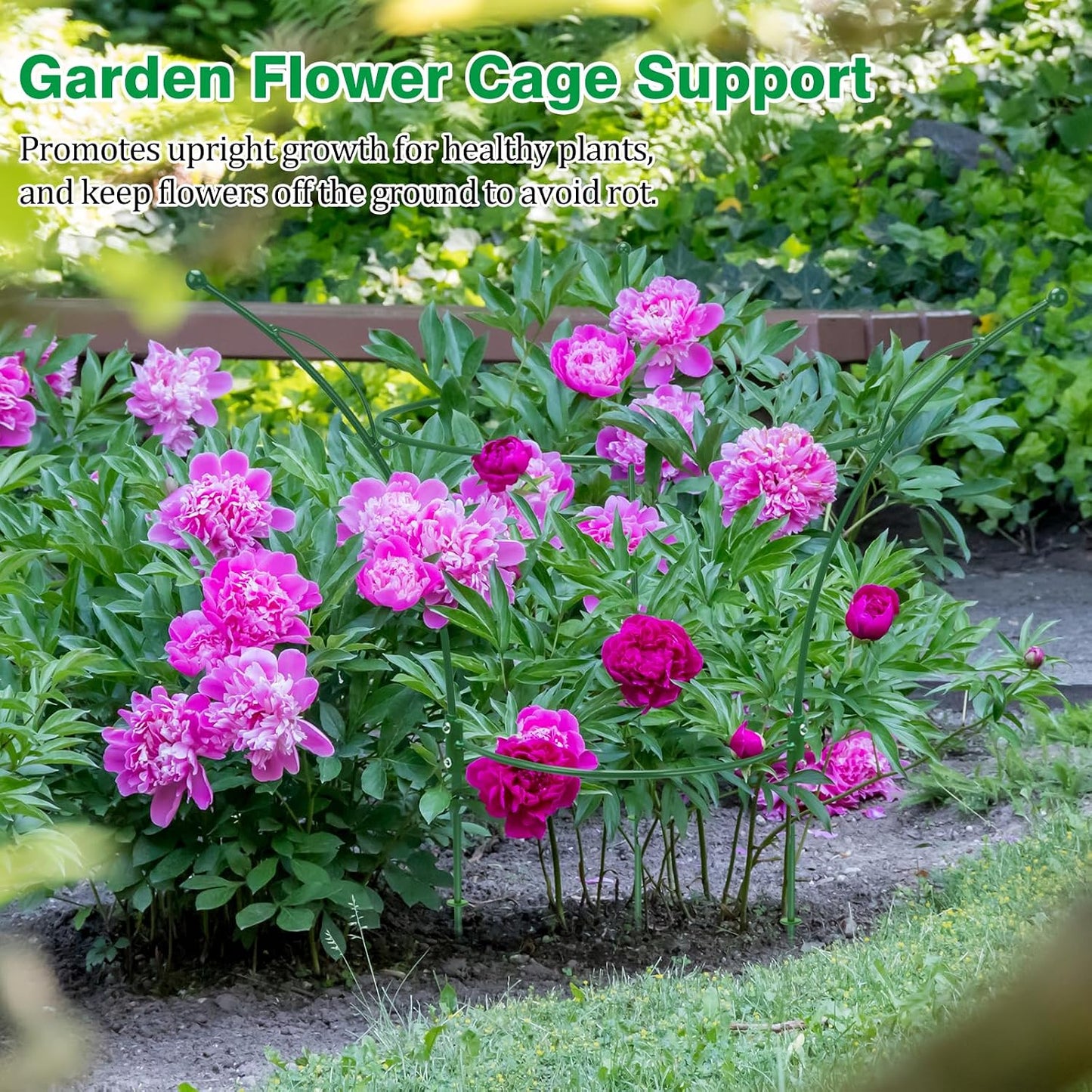 4 Pack Peony Cages and Supports Cages 13" D x 22.8" H Sturdy Metal Support Frame for Peonies & Roses Natural Bouquet Shape Garden Stakes for Outdoor Plants Flowers Ornamental (Green)