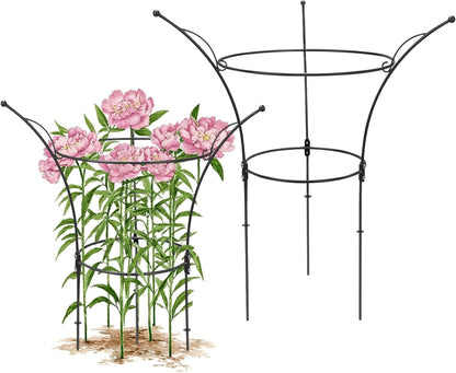 4 Pack Peony Cages and Supports Cages 13" D x 22.8" H Sturdy Metal Support Frame for Peonies & Roses Natural Bouquet Shape Garden Stakes for Outdoor Plants Flowers Ornamental (Green)