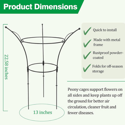 4 Pack Peony Cages and Supports Cages 13" D x 22.8" H Sturdy Metal Support Frame for Peonies & Roses Natural Bouquet Shape Garden Stakes for Outdoor Plants Flowers Ornamental (Green)