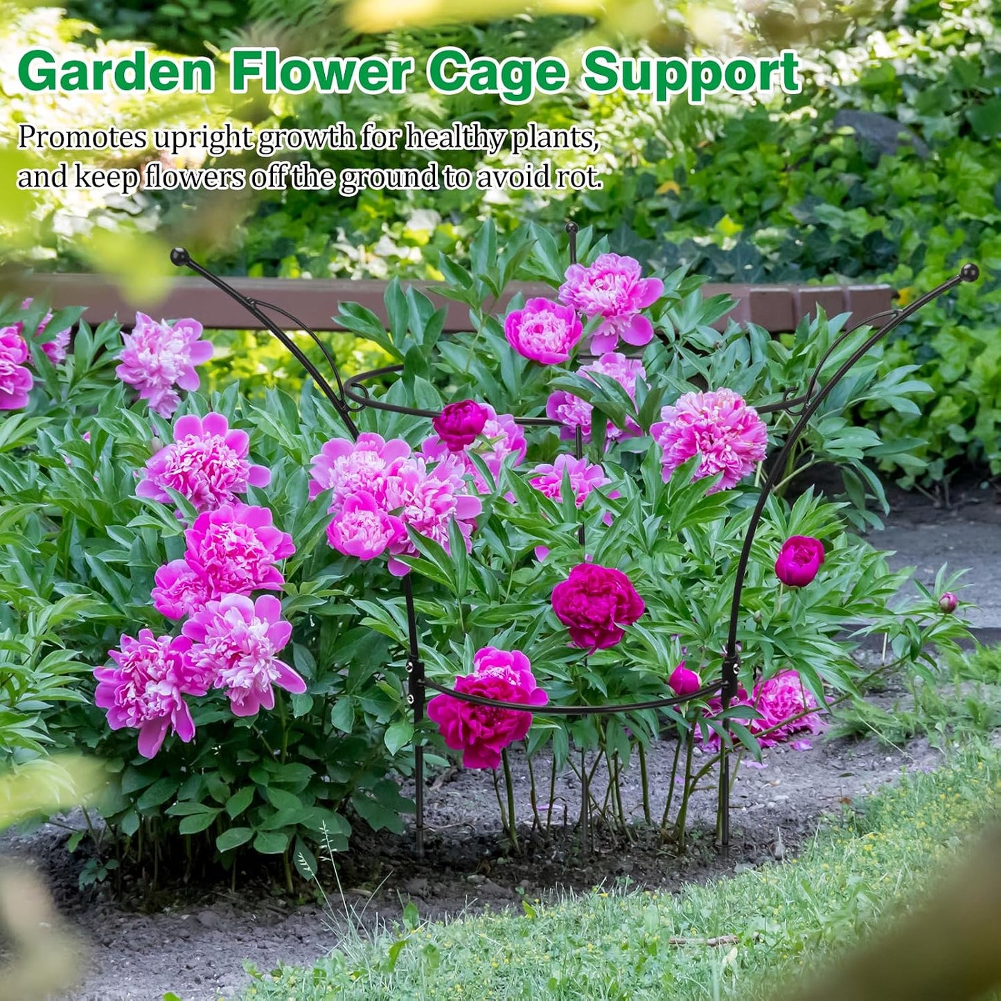 4 Pack Peony Cages and Supports Cages 13" D x 22.8" H Sturdy Metal Support Frame for Peonies & Roses Natural Bouquet Shape Garden Stakes for Outdoor Plants Flowers Ornamental (Green)