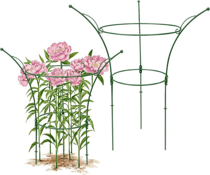 4 Pack Peony Cages and Supports Cages 13" D x 22.8" H Sturdy Metal Support Frame for Peonies & Roses Natural Bouquet Shape Garden Stakes for Outdoor Plants Flowers Ornamental (Green)