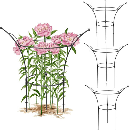 4 Pack Peony Cages and Supports Cages 13" D x 22.8" H Sturdy Metal Support Frame for Peonies & Roses Natural Bouquet Shape Garden Stakes for Outdoor Plants Flowers Ornamental (Green)