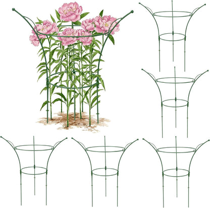 4 Pack Peony Cages and Supports Cages 13" D x 22.8" H Sturdy Metal Support Frame for Peonies & Roses Natural Bouquet Shape Garden Stakes for Outdoor Plants Flowers Ornamental (Green)