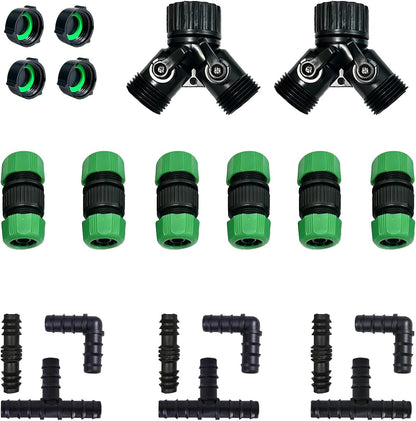 3/8" Soaker Hose Fittings Kit, Garden Hose Irrigation Connectors with Two-Way Valve Connectors, Tees, Feeders, Plugs, Male & Female Connectors, Drip System Parts for Garden Lawn