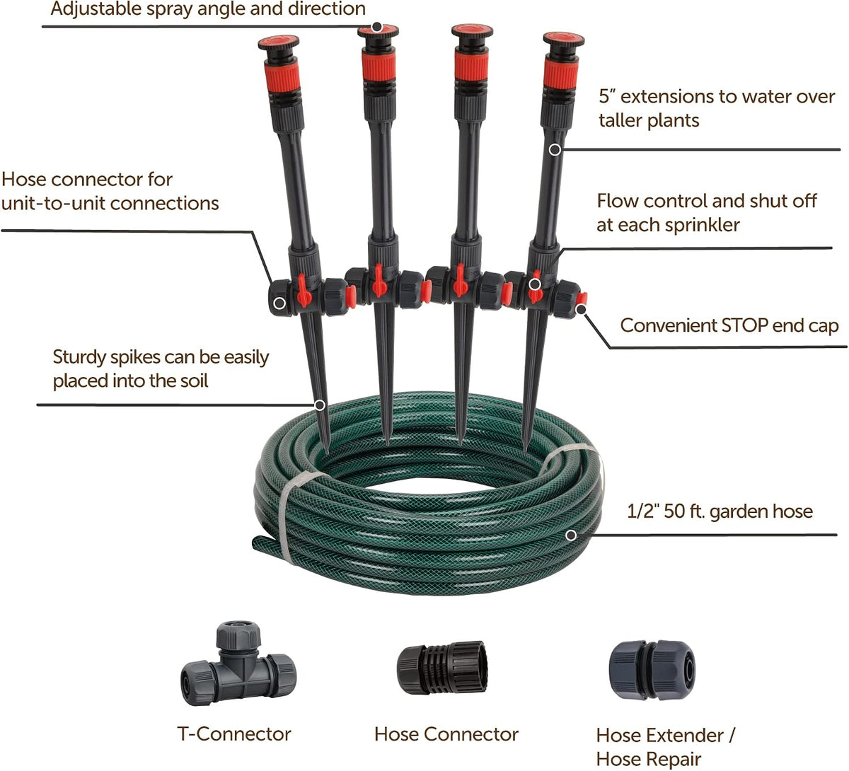 98063 Multi-Adjustable Flex Design Above Ground Irrigation Garden Sprinkler System, Sprinkler & Hose, DIY Plant Watering Set