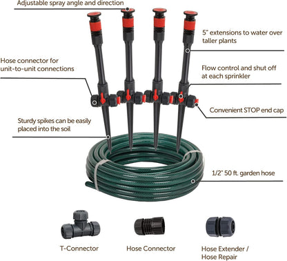 98063 Multi-Adjustable Flex Design Above Ground Irrigation Garden Sprinkler System, Sprinkler & Hose, DIY Plant Watering Set