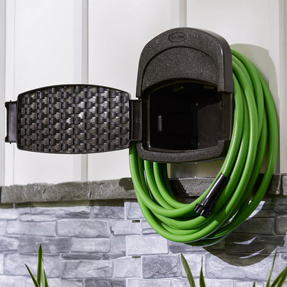 2 Pack Hangout 150 Foot Resin Wicker Mounted Garden Storage Hose Rack, Brown
