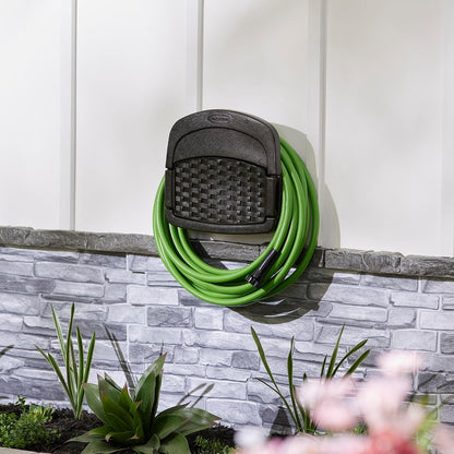 2 Pack Hangout 150 Foot Resin Wicker Mounted Garden Storage Hose Rack, Brown
