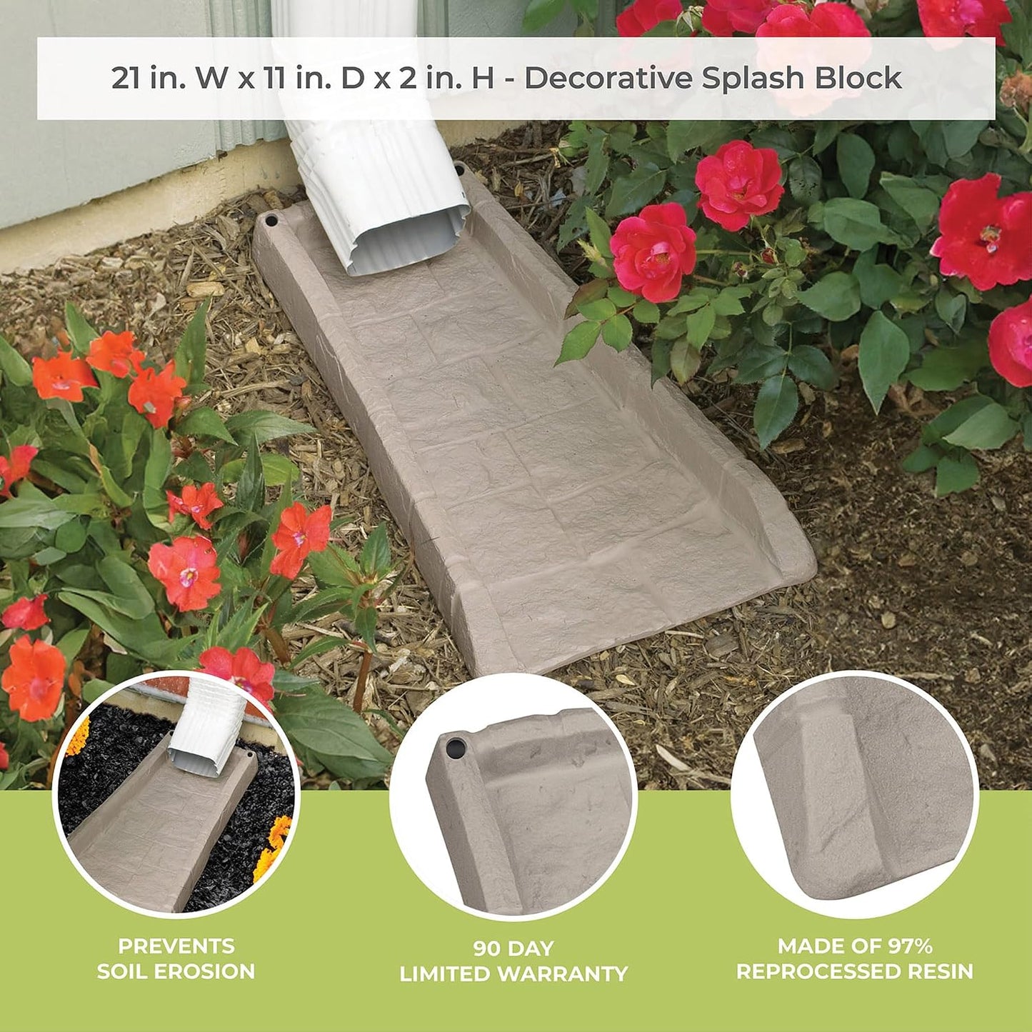 Easy Assembly Downspout Splash Block, Poly Composite, Light Taupe