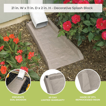 Easy Assembly Downspout Splash Block, Poly Composite, Light Taupe