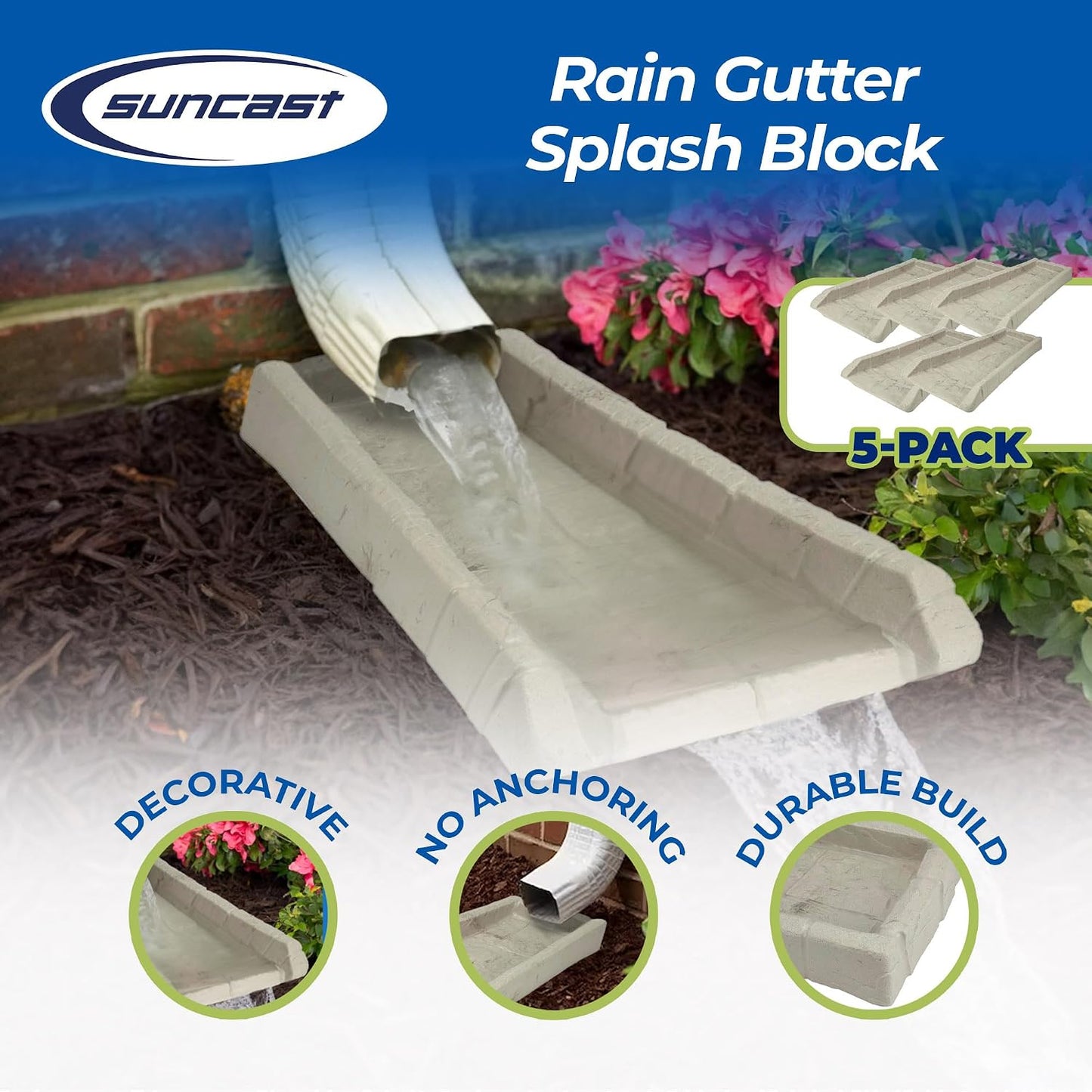 Easy Assembly Downspout Splash Block, Poly Composite, Light Taupe