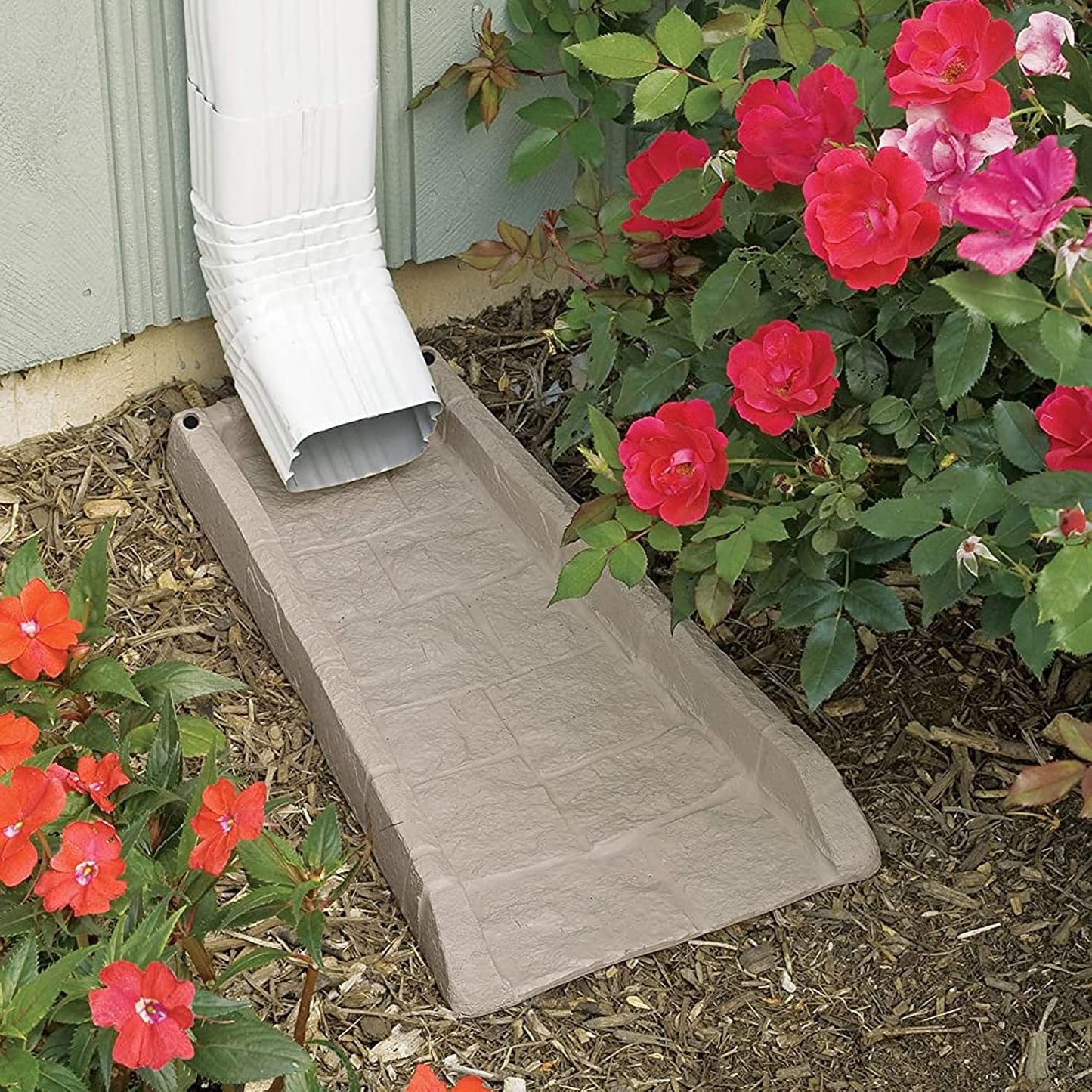 Easy Assembly Downspout Splash Block, Poly Composite, Light Taupe