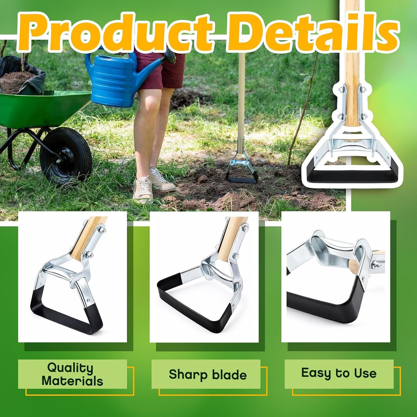 2 Pcs Weeder Cultivator with 54 Inch Wood Handle, Weeding Stirrup Hoe Tools, Gardening Weeder Cultivator, Weeding Rake for Lawn, Garden, Greenhouse, 5.7 x 3.9 Inch