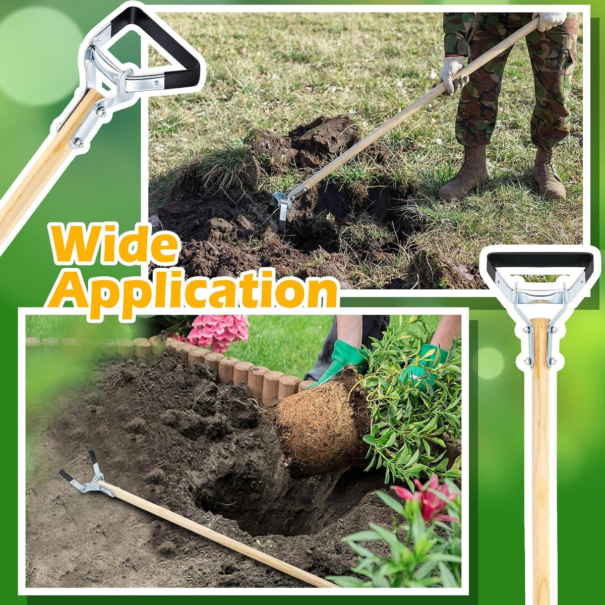 2 Pcs Weeder Cultivator with 54 Inch Wood Handle, Weeding Stirrup Hoe Tools, Gardening Weeder Cultivator, Weeding Rake for Lawn, Garden, Greenhouse, 5.7 x 3.9 Inch
