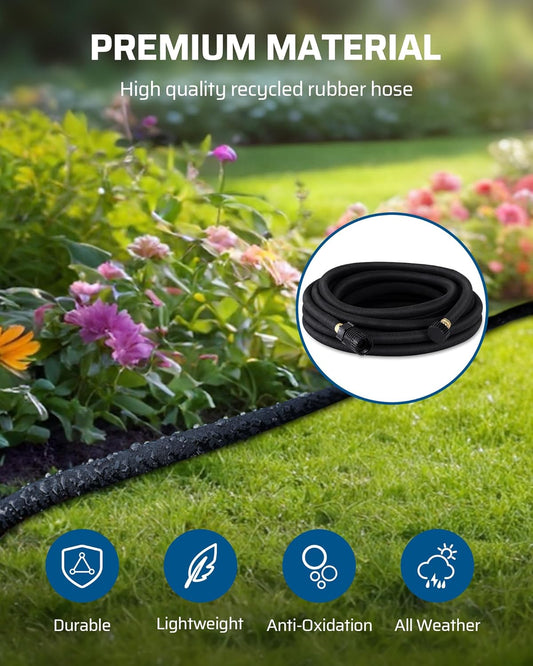 Soaker Hose 75FT for Garden Beds, 5/8 Inch Round Drip Hose with Pressure Regulator, Flexible Leakproof, Save 75% Water, Irrigation Hose for Vegetable, Fruit Beds, Shrubs, Lawn, Yard
