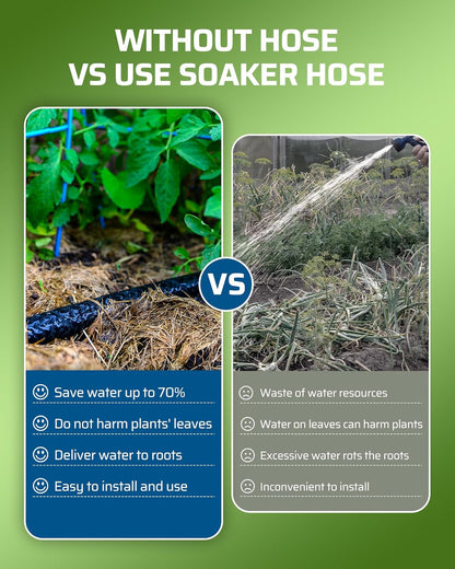 Soaker Hose 75FT for Garden Beds, 5/8 Inch Round Drip Hose with Pressure Regulator, Flexible Leakproof, Save 75% Water, Irrigation Hose for Vegetable, Fruit Beds, Shrubs, Lawn, Yard