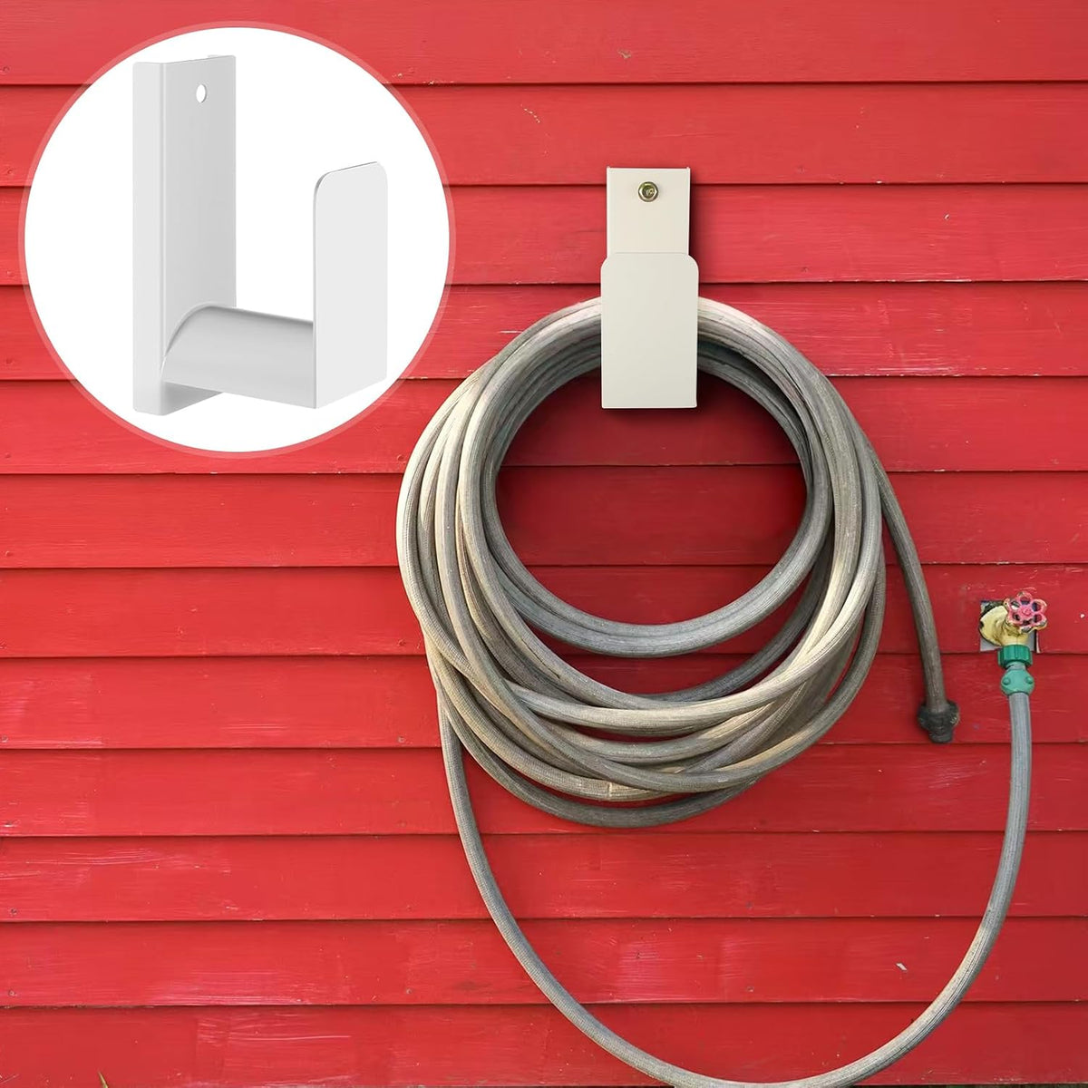 Garden Hose Holder Wall Mount Metal, White