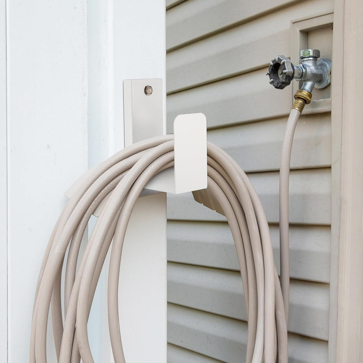 Garden Hose Holder Wall Mount Metal, White