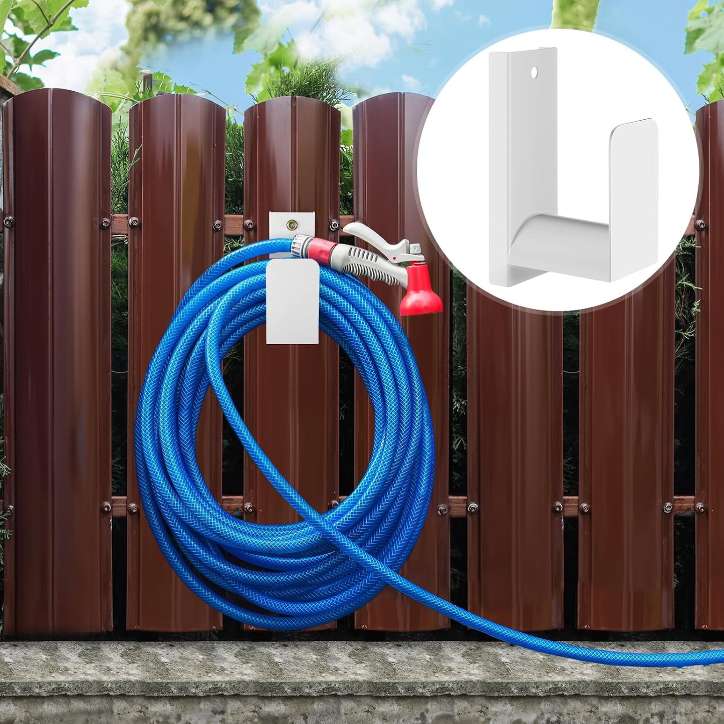 Garden Hose Holder Wall Mount Metal, White