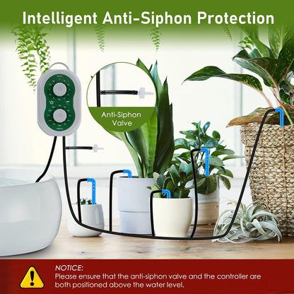 Automatic Plant Waterer Drip Irrigation System Kit for 15 Potted Plants, Indoor Self Watering System Plant Watering Devices with Programmable Water Timer for Garden Balcony Greenhouse Vacation