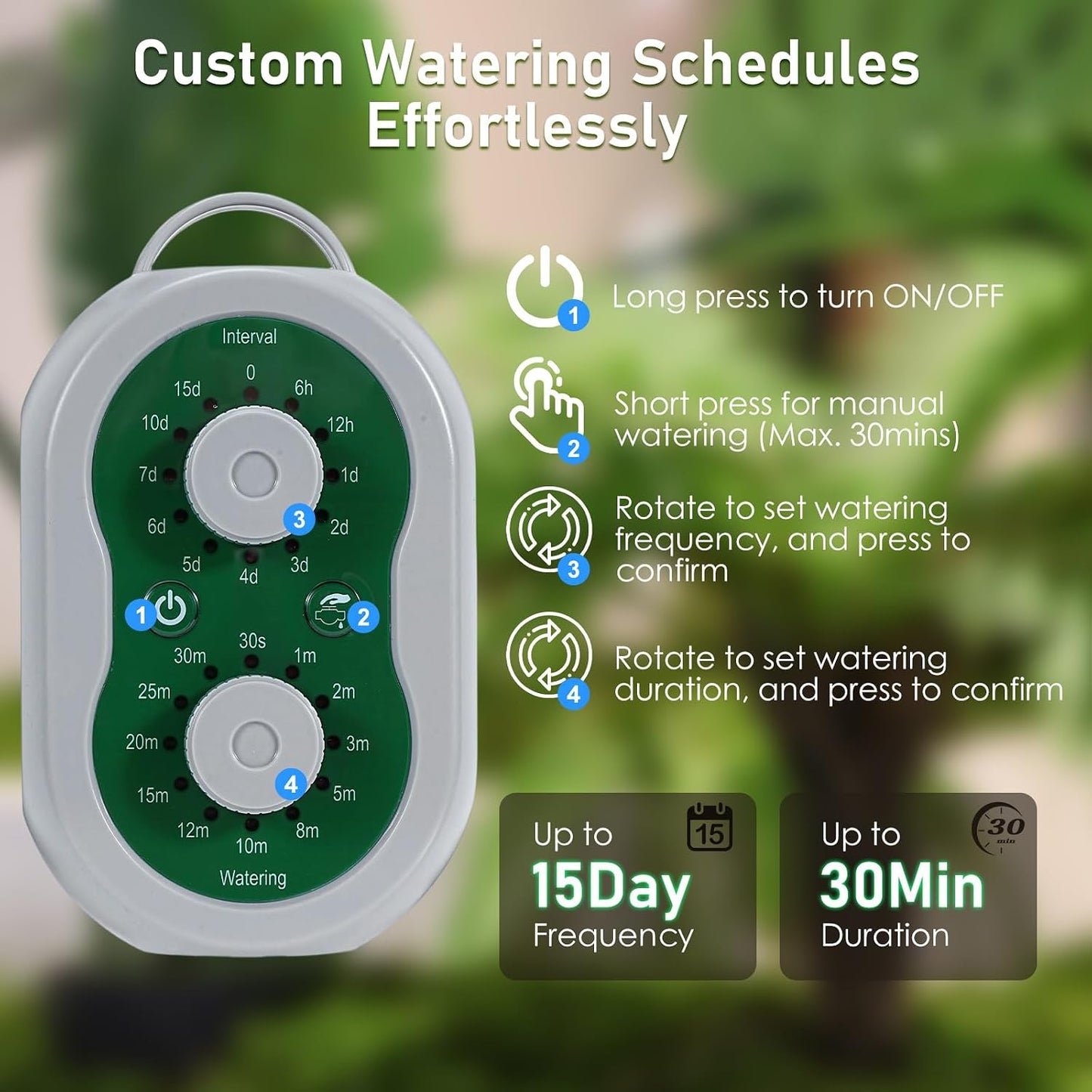 Automatic Plant Waterer Drip Irrigation System Kit for 15 Potted Plants, Indoor Self Watering System Plant Watering Devices with Programmable Water Timer for Garden Balcony Greenhouse Vacation