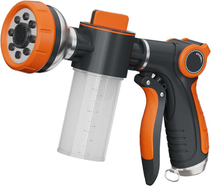 Garden Hose Nozzle,8 Patterns Hose Sprayer High Pressure,Heavy Duty Dog Wash,Metal Water Hose Nozzle with Soap Dispenser,Car Wash Foam Gun With Pets Things