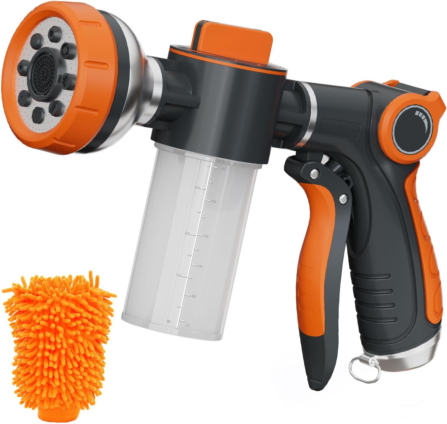 Garden Hose Nozzle,8 Patterns Hose Sprayer High Pressure,Heavy Duty Dog Wash,Metal Water Hose Nozzle with Soap Dispenser,Car Wash Foam Gun With Pets Things