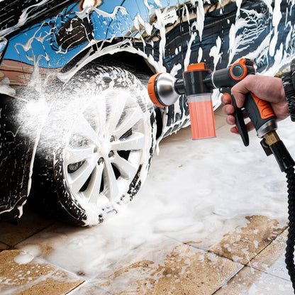 Garden Hose Nozzle,8 Patterns Hose Sprayer High Pressure,Heavy Duty Dog Wash,Metal Water Hose Nozzle with Soap Dispenser,Car Wash Foam Gun With Pets Things
