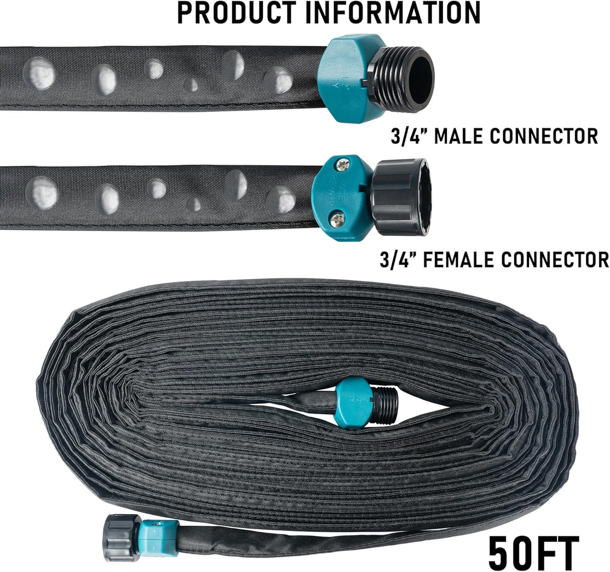 Flat Soaker Hose 100 FT for Garden, 100' (50FT x 2) Linkable Consistent Drip Irrigation Hose, Leak-free Dual-layer Design Saving 80% Water Garden System Water Hose with Holes