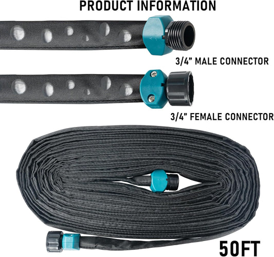 Flat Soaker Hose 100 FT for Garden, 100' (50FT x 2) Linkable Consistent Drip Irrigation Hose, Leak-free Dual-layer Design Saving 80% Water Garden System Water Hose with Holes