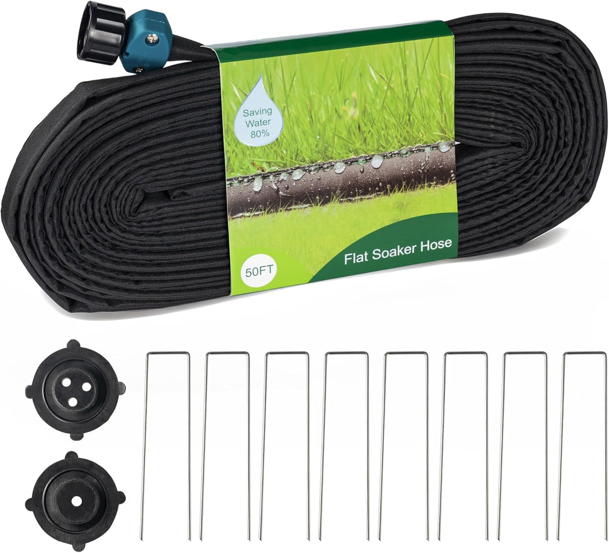 Flat Soaker Hose 100 FT for Garden, 100' (50FT x 2) Linkable Consistent Drip Irrigation Hose, Leak-free Dual-layer Design Saving 80% Water Garden System Water Hose with Holes